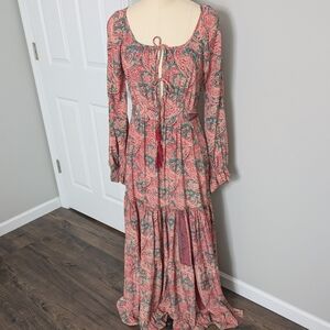 Karma‎ Highway Elegant Pink Paisley Bohemian Flowy Maxi Dress Size One Size